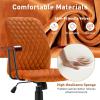 imageGiantex Home Office Desk Chair Orange Vintage Adjustable Swivel Rolling Chair with Copper Wheels ampamp Armrest Mid Century Leisure Chair Velvet Upholstered Computer Chair for Work StudyOrange