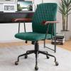 imageGiantex Home Office Desk Chair Orange Vintage Adjustable Swivel Rolling Chair with Copper Wheels ampamp Armrest Mid Century Leisure Chair Velvet Upholstered Computer Chair for Work StudyGreen