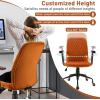 imageGiantex Home Office Desk Chair Orange Vintage Adjustable Swivel Rolling Chair with Copper Wheels ampamp Armrest Mid Century Leisure Chair Velvet Upholstered Computer Chair for Work StudyOrange