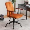imageGiantex Home Office Desk Chair Orange Vintage Adjustable Swivel Rolling Chair with Copper Wheels ampamp Armrest Mid Century Leisure Chair Velvet Upholstered Computer Chair for Work StudyOrange