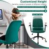 imageGiantex Home Office Desk Chair Orange Vintage Adjustable Swivel Rolling Chair with Copper Wheels ampamp Armrest Mid Century Leisure Chair Velvet Upholstered Computer Chair for Work StudyGreen