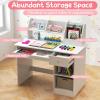 imageGiantex Kids Study Desk Children Wooden Writing Table with Hutch Bookshelf Drawer Keyboard Tray Storage Shelves White Student Computer Desk Workstation for Home School Use Gift for Boys Girls