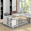 imageGiantex L Shaped Computer Desk with Drawers 81quot Convertible Corner Desk with Charging Station and Storage Shelves Study Writing Desk Modern Long Corner Gaming Table for Home Office WhiteWhite
