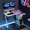 imageGiantex L Shaped Gaming Desk with Outlets ampamp USB Ports Small Computer Desk with Monitor Shelf Headphone Hook Storage Shelf ampamp Host Stand Corner Gamer Workstation for Home Office WhiteWhite
