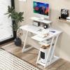 imageGiantex L Shaped Gaming Desk with Outlets ampamp USB Ports Small Computer Desk with Monitor Shelf Headphone Hook Storage Shelf ampamp Host Stand Corner Gamer Workstation for Home Office WhiteWhite