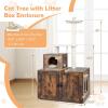 imageGiantex Litter Box Enclosure with Cat Tree Cat Washroom Hidden Furniture with Cat Tower Scratching Posts Cat Condo Jingling Ball Air Vents Wooden Pet Crate House WhiteRustic Brown