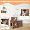 imageGiantex Litter Box Enclosure with Cat Tree Cat Washroom Hidden Furniture with Cat Tower Scratching Posts Cat Condo Jingling Ball Air Vents Wooden Pet Crate House WhiteRustic Brown