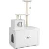 imageGiantex Litter Box Enclosure with Cat Tree Cat Washroom Hidden Furniture with Cat Tower Scratching Posts Cat Condo Jingling Ball Air Vents Wooden Pet Crate House WhiteWhite