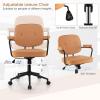 imageGiantex Mid Century Leather Office Chair Orange Height Adjustable Desk Chair with Rocking Backrest ampamp Padded Armrest Upholstered Swivel Leisure Task Chair Modern Rolling Chair for Home Office