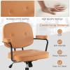 imageGiantex Mid Century Leather Office Chair Orange Height Adjustable Desk Chair with Rocking Backrest ampamp Padded Armrest Upholstered Swivel Leisure Task Chair Modern Rolling Chair for Home Office