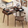 imageGiantex Mid Century Modern Desk with Drawers Simple Study Desk with Open Storage Cubby ampamp Solid Wood Legs Vanity Table Workstation Home Office Writing Computer or Laptop Desk for Bedroom Walnut