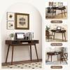 imageGiantex Mid Century Modern Desk with Drawers Simple Study Desk with Open Storage Cubby ampamp Solid Wood Legs Vanity Table Workstation Home Office Writing Computer or Laptop Desk for Bedroom Walnut