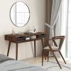 imageGiantex Mid Century Modern Desk with Drawers Simple Study Desk with Open Storage Cubby ampamp Solid Wood Legs Vanity Table Workstation Home Office Writing Computer or Laptop Desk for Bedroom Walnut