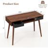 imageGiantex Mid Century Modern Desk with Drawers Simple Study Desk with Open Storage Cubby ampamp Solid Wood Legs Vanity Table Workstation Home Office Writing Computer or Laptop Desk for Bedroom Walnut