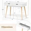 imageGiantex MidCentury Desk with 2 Drawers 435quot Writing Study Desk with Solid Rubber Wood Legs Home Office Computer Workstation PC Laptop Desk Modern Makeup Vanity Table for Bedroom White ampamp NaturalWhite  Natural
