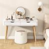 imageGiantex MidCentury Desk with 2 Drawers 435quot Writing Study Desk with Solid Rubber Wood Legs Home Office Computer Workstation PC Laptop Desk Modern Makeup Vanity Table for Bedroom White ampamp NaturalWhite  Natural