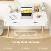 imageGiantex MidCentury Desk with 2 Drawers 435quot Writing Study Desk with Solid Rubber Wood Legs Home Office Computer Workstation PC Laptop Desk Modern Makeup Vanity Table for Bedroom White ampamp NaturalWhite  Natural