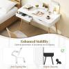 imageGiantex MidCentury Desk with 2 Drawers 435quot Writing Study Desk with Solid Rubber Wood Legs Home Office Computer Workstation PC Laptop Desk Modern Makeup Vanity Table for Bedroom White ampamp NaturalWhite  Natural