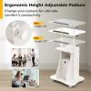 imageGiantex Mobile Podium Stand SittoStand Laptop Cart with Tilting Tabletop ampamp Storage Cabinet Lockable Casters HeightAdjustable Rolling Lectern for Classroom Church Home Office Black 2 PackWhite