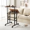 imageGiantex Mobile Stand Up Desk Adjustable Height with Wheels ampamp Tilting Tabletop Home Office Computer Workstation Sit Stand Desk for Standing or Sitting BlackWalnut