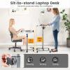 imageGiantex Mobile Standing Desk Height Adjustable Rolling Computer Desk with Tilting Tabletop ampamp Edge Stoppers Standing Laptop Cart Portable Desk with Wheels for Home Office BlackWhite