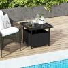 imageGiantex Outdoor Side Table with Umbrella Hole 22quot Wicker Umbrella Stand Holder and Base WeatherResistant PE Rattan Patio End Table for Deck Garden Poolside Metal Tabletop BrownBlack