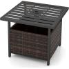 imageGiantex Outdoor Side Table with Umbrella Hole 22quot Wicker Umbrella Stand Holder and Base WeatherResistant PE Rattan Patio End Table for Deck Garden Poolside Metal Tabletop BrownBrown