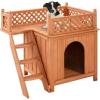 imageGiantex Pet Dog House Wooden Dog Room Shelter with Stairs Raised Roof and Balcony Bed for Indoor and Outdoor Use Wood Dog House