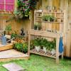 imageGiantex Potting Bench Table Outside Solid Wood Gardening Table with Flipup Tabletop Storage Shelves Indoor Outdoor Wooden Workstation for Patio Porch Balcony Potted Plant Display Rack BrownNatural