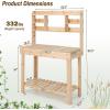 imageGiantex Potting Bench Table Outside Solid Wood Gardening Table with Flipup Tabletop Storage Shelves Indoor Outdoor Wooden Workstation for Patio Porch Balcony Potted Plant Display Rack BrownNatural