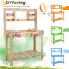 imageGiantex Potting Bench Table Outside Solid Wood Gardening Table with Flipup Tabletop Storage Shelves Indoor Outdoor Wooden Workstation for Patio Porch Balcony Potted Plant Display Rack BrownNatural