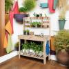 imageGiantex Potting Bench Table Outside Solid Wood Gardening Table with Flipup Tabletop Storage Shelves Indoor Outdoor Wooden Workstation for Patio Porch Balcony Potted Plant Display Rack BrownNatural