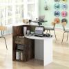 imageGiantex Reception Desk Front Counter Desk with Lockable Drawer Checkout Table with Round Tabletop Corner Shelf ampamp Adjustable Shelf for Office Beauty Salon Retail Store White ampamp BlackBrown  White