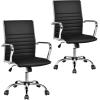 imageGiantex Ribbed Office Chair Ergonomic Modern Leather Desk Chair with Adjustable Height ampamp Arms Swivel Mid Back Executive Conference Room Chairs for Meeting Room BlackBlack
