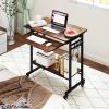 imageGiantex Rolling Computer Desk Mobile Desk with Keyboard Tray ampamp Wheels Portable Laptop PC Table Cart with Shelf ampamp Hooks Small Desk for Small Spaces Bedroom Apartment