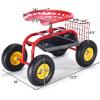 imageGiantex Rolling Garden Work Seat 360 Swivel Gardening Workseat with Wheels Tool Basket Adjustable Height Outdoor Scooter for Sitting Gardening Stool Chair for Planting Trimming GreenRed