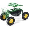 imageGiantex Rolling Garden Work Seat 360 Swivel Gardening Workseat with Wheels Tool Basket Adjustable Height Outdoor Scooter for Sitting Gardening Stool Chair for Planting Trimming GreenGreen