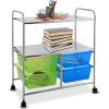 imageGiantex Rolling Storage Cart w 4 Drawers 2 Shelves Metal Rack Shelf Home Office School Beauty Salon Utility Organizer Cart with Wheels YellowBlue  Green  Chrome Finish
