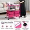 imageGiantex Rolling Storage Cart w 4 Drawers 2 Shelves Metal Rack Shelf Home Office School Beauty Salon Utility Organizer Cart with Wheels YellowHot Pink