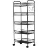 imageGiantex Storage Rack Trolley Cart Home Kitchen Organizer Utility Baskets with 5 Hooks 5 Tier BlackBlack