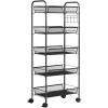 imageGiantex Storage Rack Trolley Cart Home Kitchen Organizer Utility Baskets with 5 Hooks 5 Tier BlackBlack