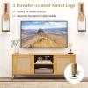 imageGiantex TV Stand for TVs up to 55  Farmhouse Entertainment Center with 2 Cabinets Storage Shelves PE Rattan Doors 5 Metal Legs Cable Management Holes Boho TV Media Console for Living Room