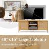 imageGiantex TV Stand for TVs up to 55  Farmhouse Entertainment Center with 2 Cabinets Storage Shelves PE Rattan Doors 5 Metal Legs Cable Management Holes Boho TV Media Console for Living Room