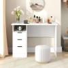 imageGiantex White Desk with Drawers Modern Computer Desk with Charging Station PC Laptop Table Computer Workstation with Storage Makeup Vanity Table Writing Desk for Bedroom