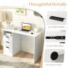 imageGiantex White Desk with Drawers Modern Computer Desk with Charging Station PC Laptop Table Computer Workstation with Storage Makeup Vanity Table Writing Desk for Bedroom