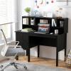 imageGiantex White Desk with Drawers ampamp Hutch Home Office Desk with Charging Station 5 Storage Cubbies Makeup Vanity Table Modern Study Writing Desk PC Laptop Desks Computer Workstation for BedroomBlack