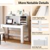 imageGiantex White Desk with Hutch Home Office Desk with Bookshelf Computer Workstation PC Laptop Table with AntiToppling Device ampamp Cable Hole Modern Study Writing Desk for Small Spaces BedroomWhite