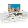 imageGiantex White TV Stand for TV up to 80quot 71Inch Modern Entertainment Center with Glass Doors ampamp 2 Storage Drawers 2 Cable Holes Faux Marble Top TV Media Console Cabinet for Living Room Bedroom