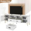 imageGiantex White TV Stand for TV up to 80quot 71Inch Modern Entertainment Center with Glass Doors ampamp 2 Storage Drawers 2 Cable Holes Faux Marble Top TV Media Console Cabinet for Living Room Bedroom