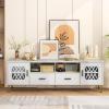 imageGiantex White TV Stand for TV up to 80quot 71Inch Modern Entertainment Center with Glass Doors ampamp 2 Storage Drawers 2 Cable Holes Faux Marble Top TV Media Console Cabinet for Living Room Bedroom